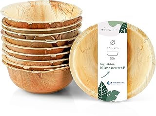 Wiseware Palmblatt Schale 350ml - 50 Stück Einweg-Schüssel rund Ø 16,5 cm - biologisch abbaubares Palmblattgeschirr - kompostierbares Partygeschirr - Bio Einweggeschirr