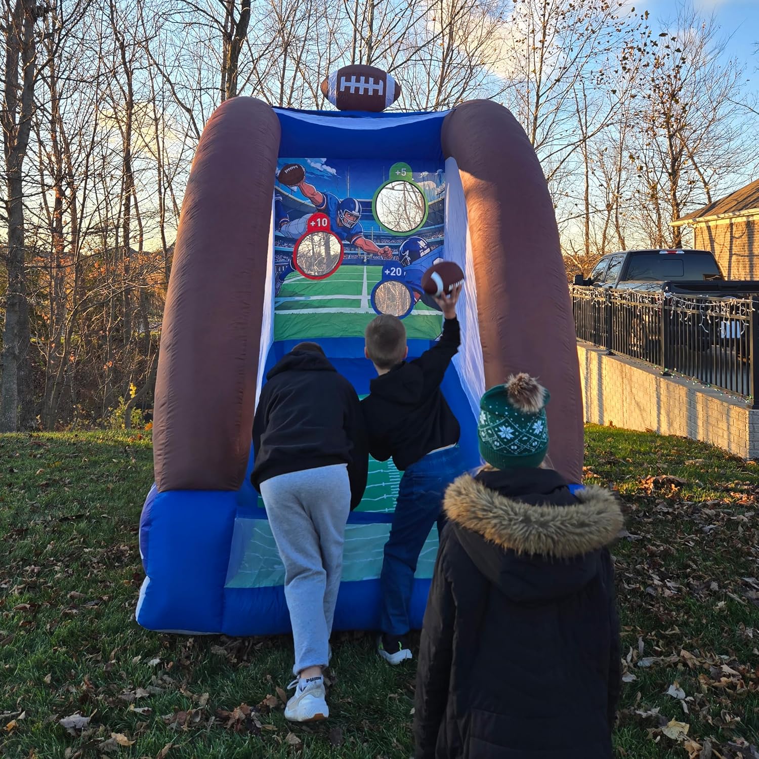 10Ft Inflatable Football Target Toss with Balls, Portable Football Throwing Target for Indoor & Outdoor Sports, Carnivals, Camping, and Family Activities