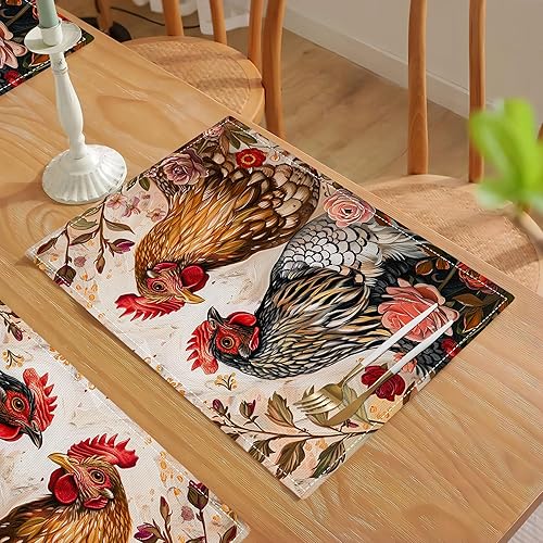 Vista 134 de Juego de 4 manteles individuales botánicos con diseño de flores, plantas botánicas, hojas de flores, rústico, floral, impermeable, lavable