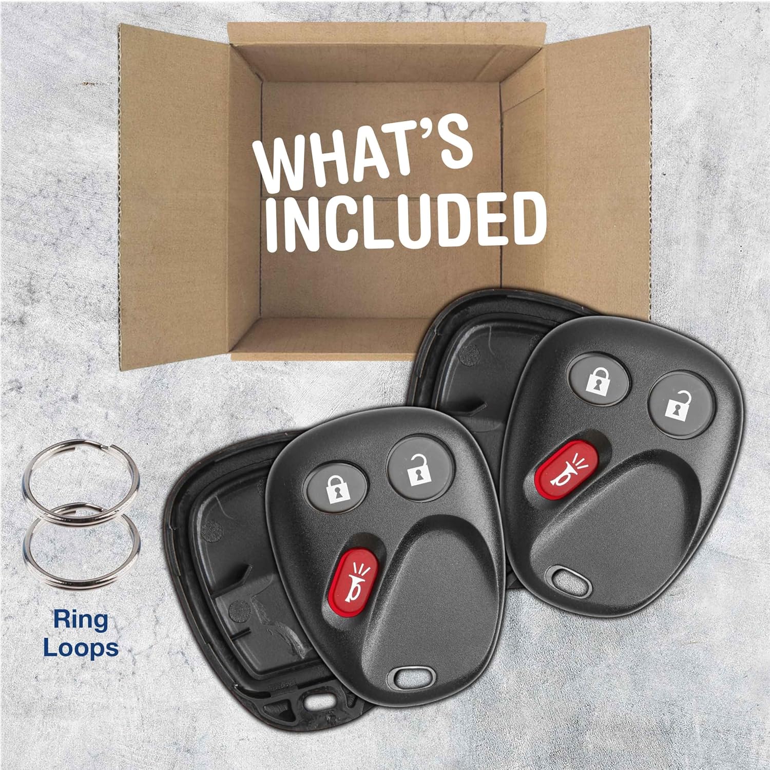 KeylessOption Keyless Entry Remote Car Key Fob Alarm Cover Shell Case Button Pad Repair For Chevy GMC Cadillac (Pack of 2)