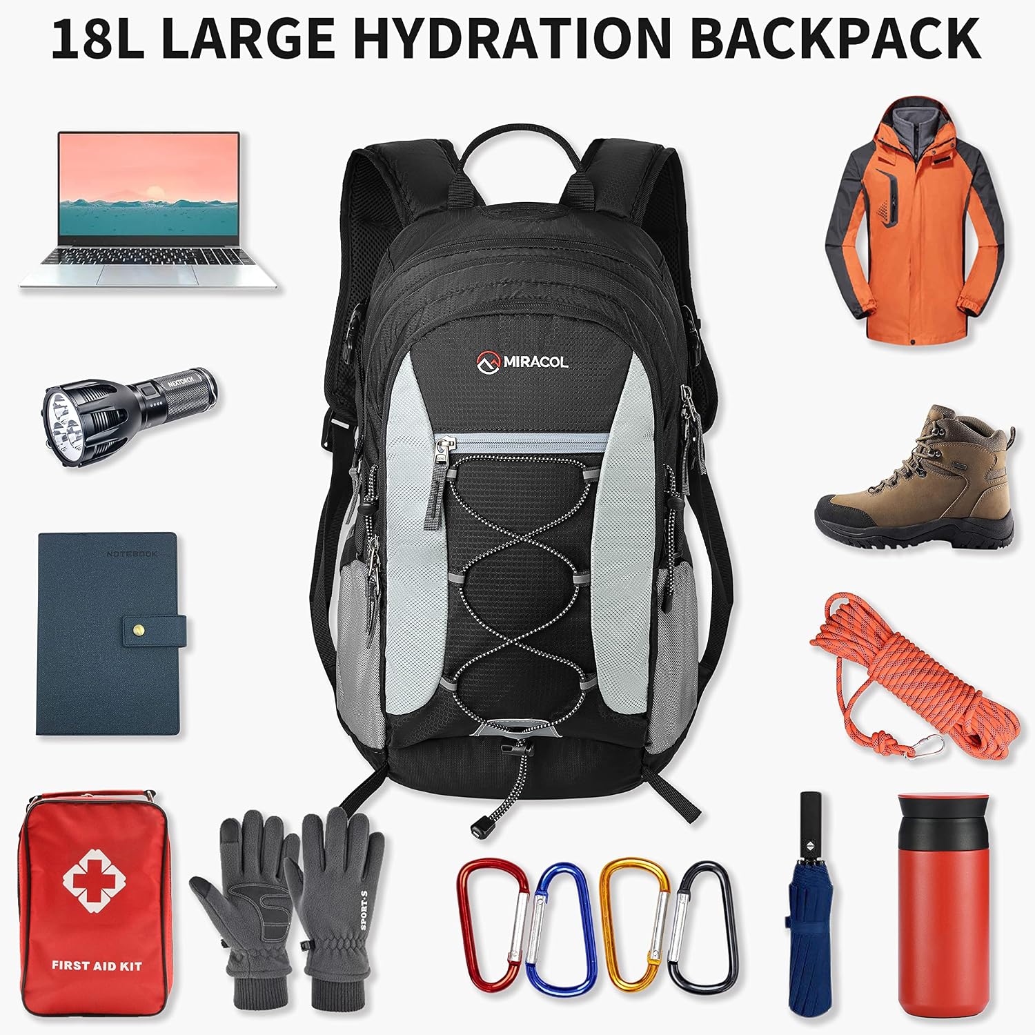 MIRACOL 18L Hydration Backpack with 2.5L BPA Free Bladder: Large-Capacity Insulated Hydration Backpack for Hiking