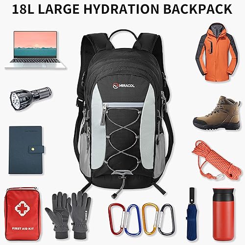 Miniatura 2 de MIRACOL Mochila de hidratación de 18 litros con bolsa de agua sin BPA de 2.5 litros paquete de hidratación de gran capacidad con 2 bolsas para la