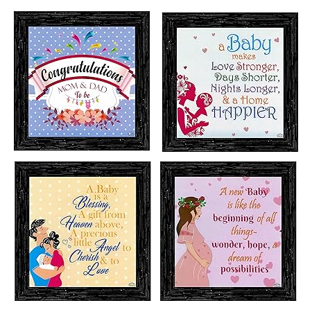Indianara 4 Piece Set of Framed Wall Hanging Baby Shower Decor Art Prints Without Glass (8.7 X 8.7 Inch)