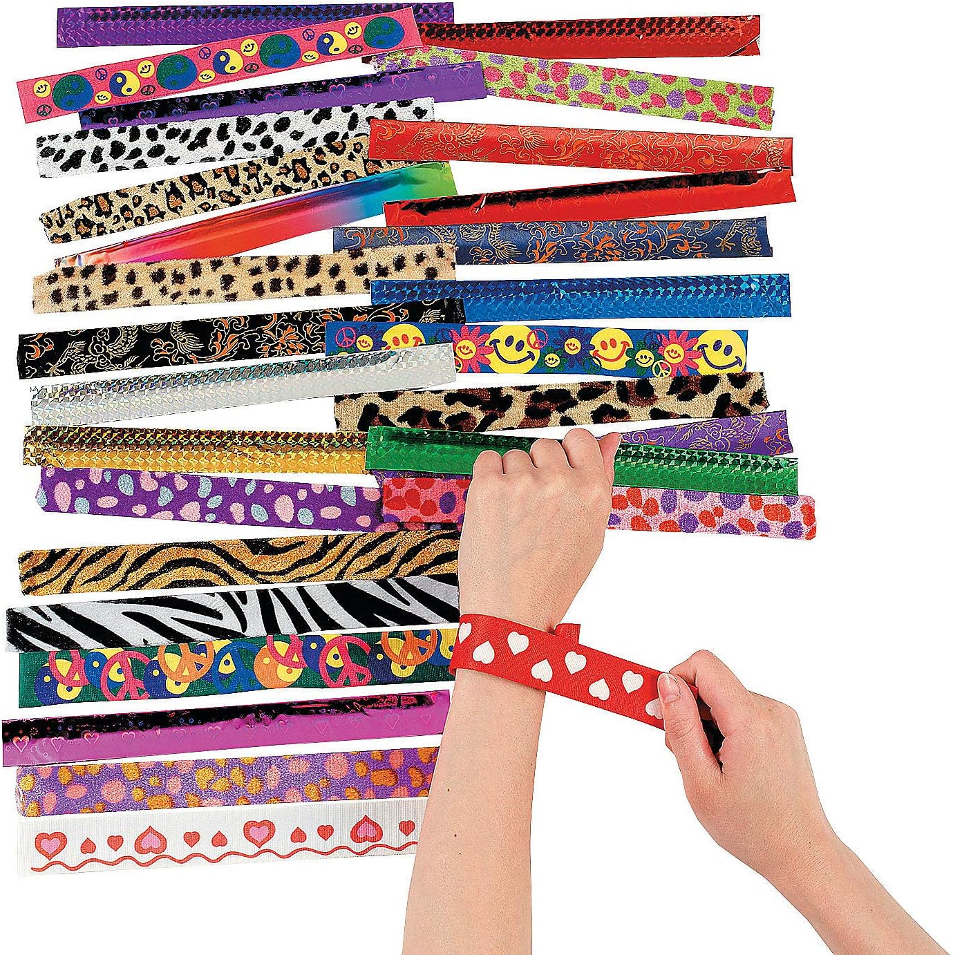 Metal Slap Bracelet Assortment | 50 Pieces | Favors, Giveaways, Rewards, Gifts, Takeaways, Kid's Birthday, Vacation Bible School, Christmas, Easter