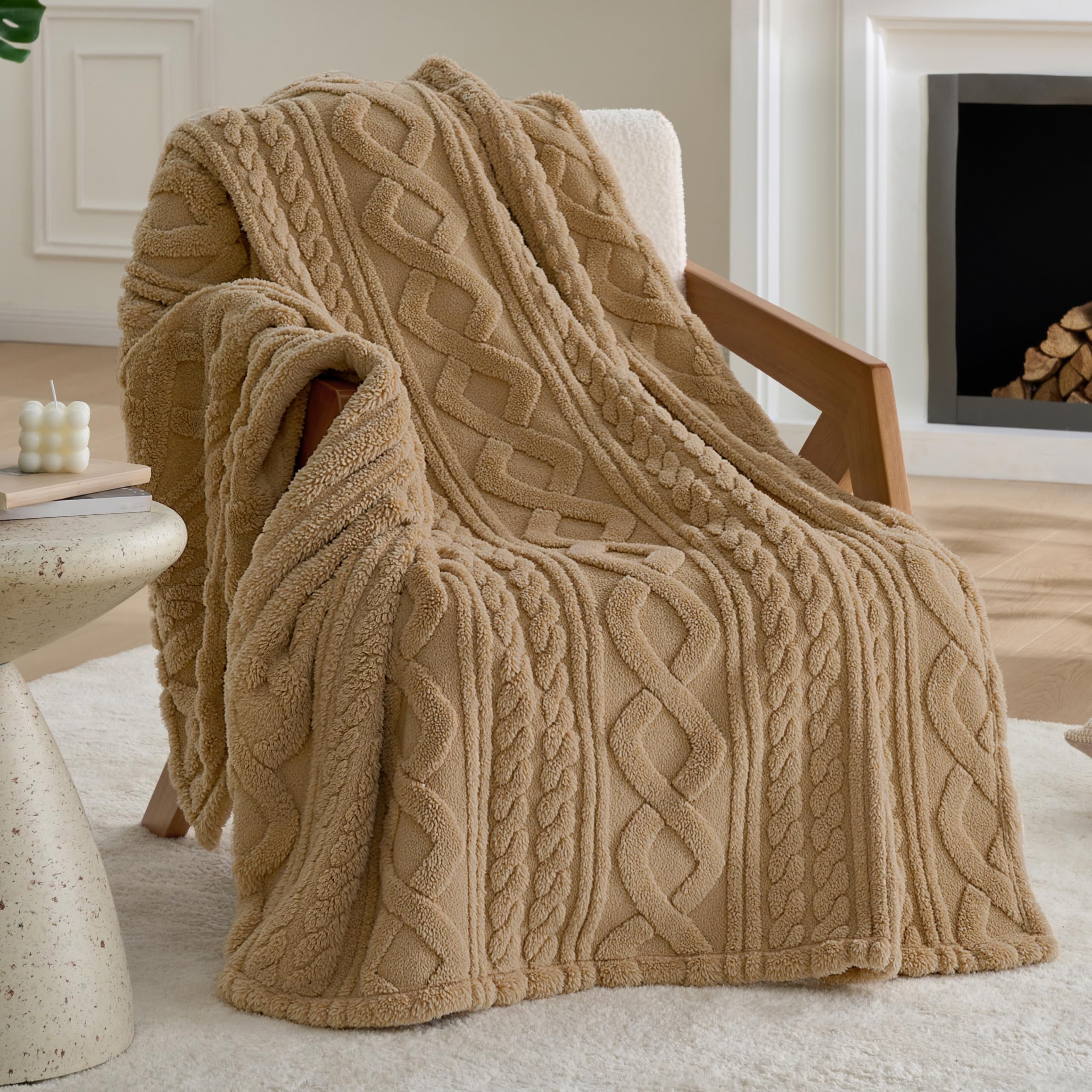 Joiedomi Women's Linen Throw Blanket For Couch, Soft Brown Fleece Blankets Gifts For Mom Girls, Cozy Cute Soft Throw Aesthetic Gifts 50X60 Inches