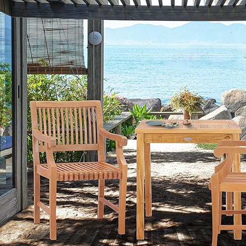 CHIC TEAK Teak Wood Castle Outdoor Patio Dining Arm Chair,