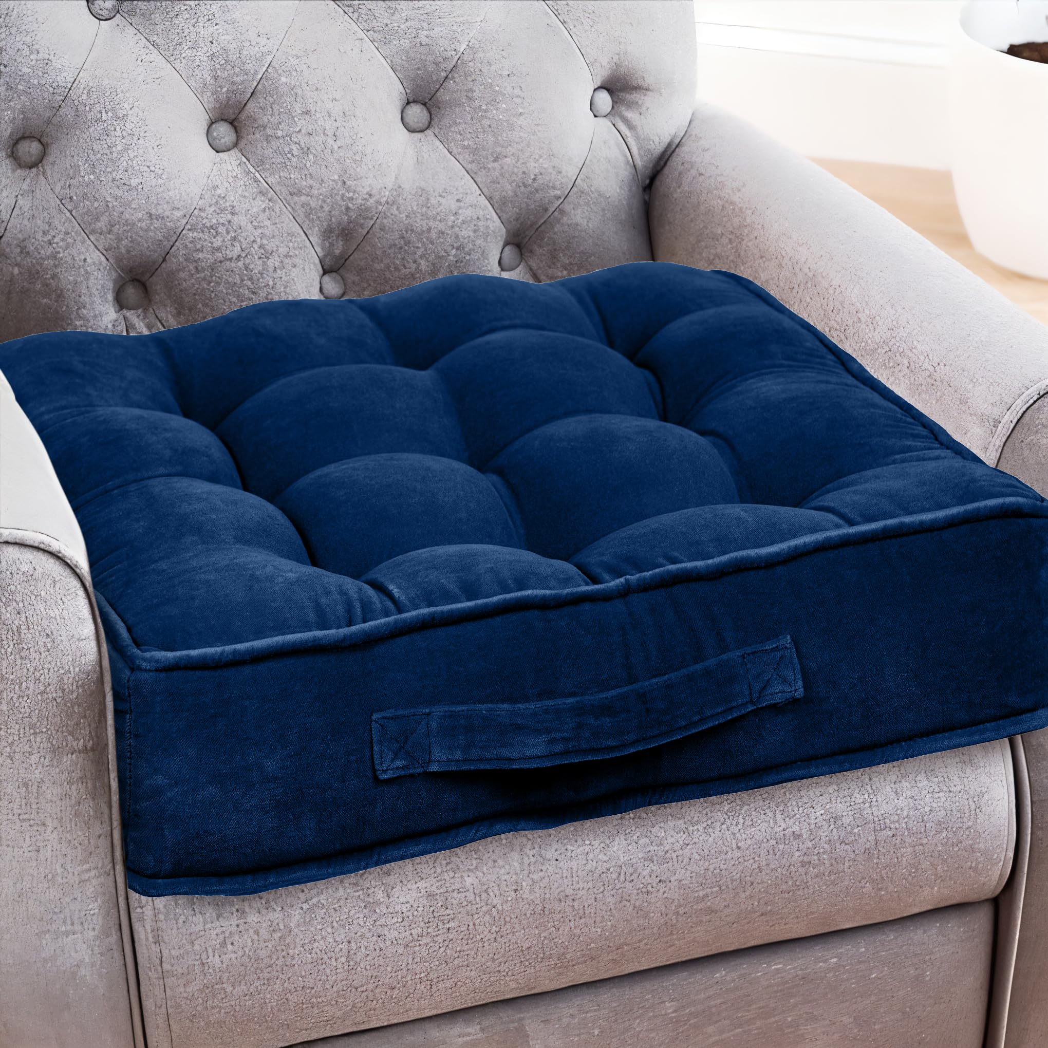 Casabella Booster Cushion-Armchair Booster Cushion Large Booster Seat Dining Chair 50x50+10cm Thick Floor Cushion, Pregnancy & Post-Operative Adults Chair Bolster Cushion Seat, Car Seat Sofa-Navy