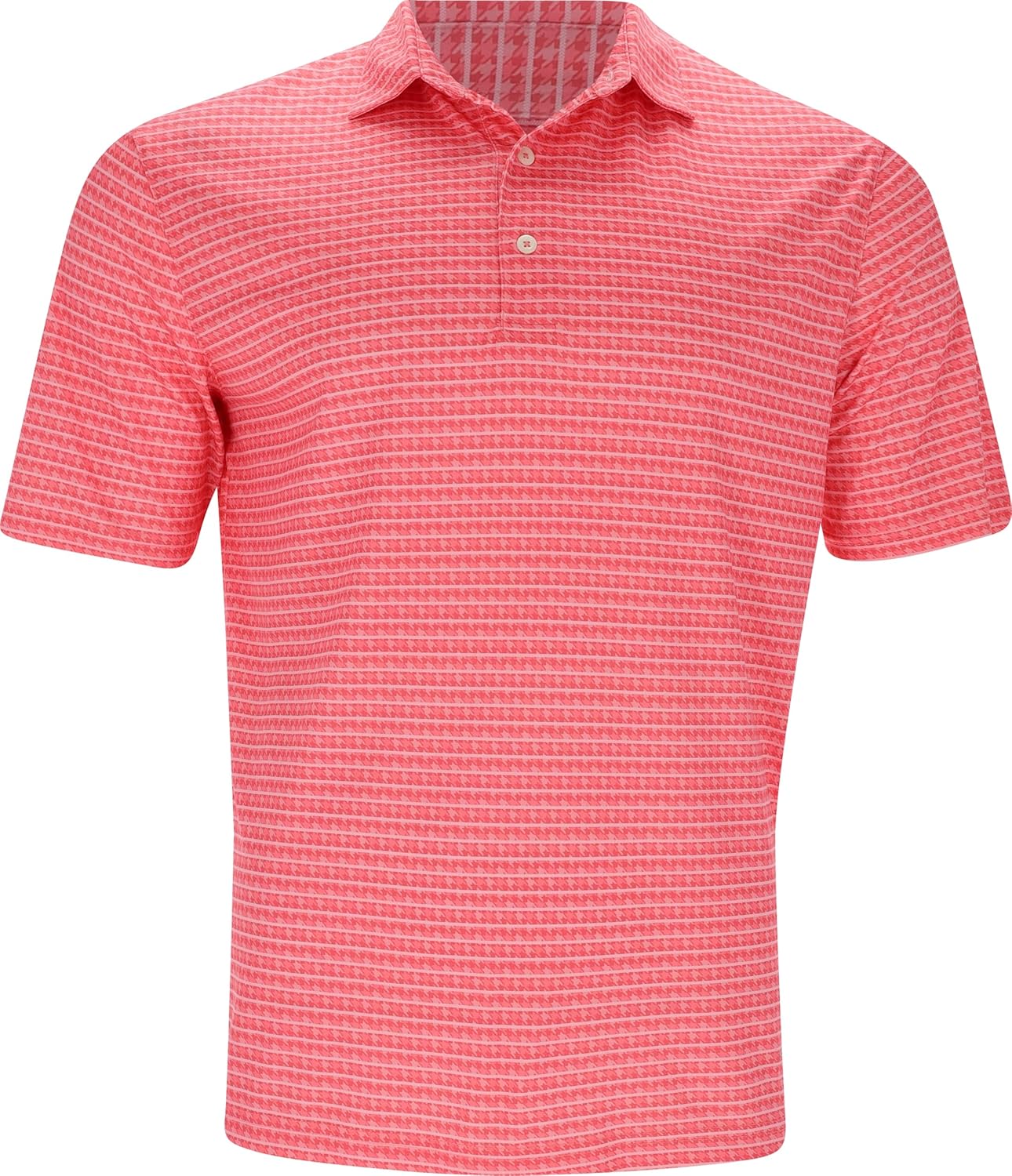 Greg Norman Men's Ml75 Microlux Houndstooth Stripe Golf Polo Coral XL