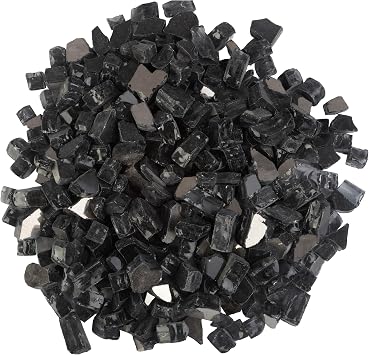 Home-Complete 10lbs Fire Pit Glass - 1/2in Reflective Crushed Glass Rocks for Propane or Electric Fireplaces, Landscape, or Vases Midnight Black