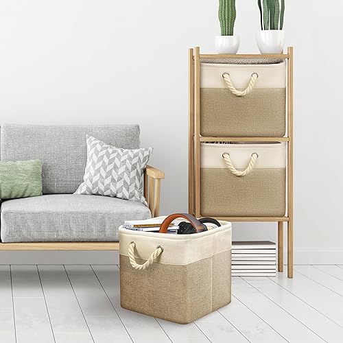 Miniatura 68 de Simple Houseware Contenedor grande de tela de almacenamiento, 14.4 x 10 pulgadas con asas, paquete de 3, organizador plegable para armario y Gris