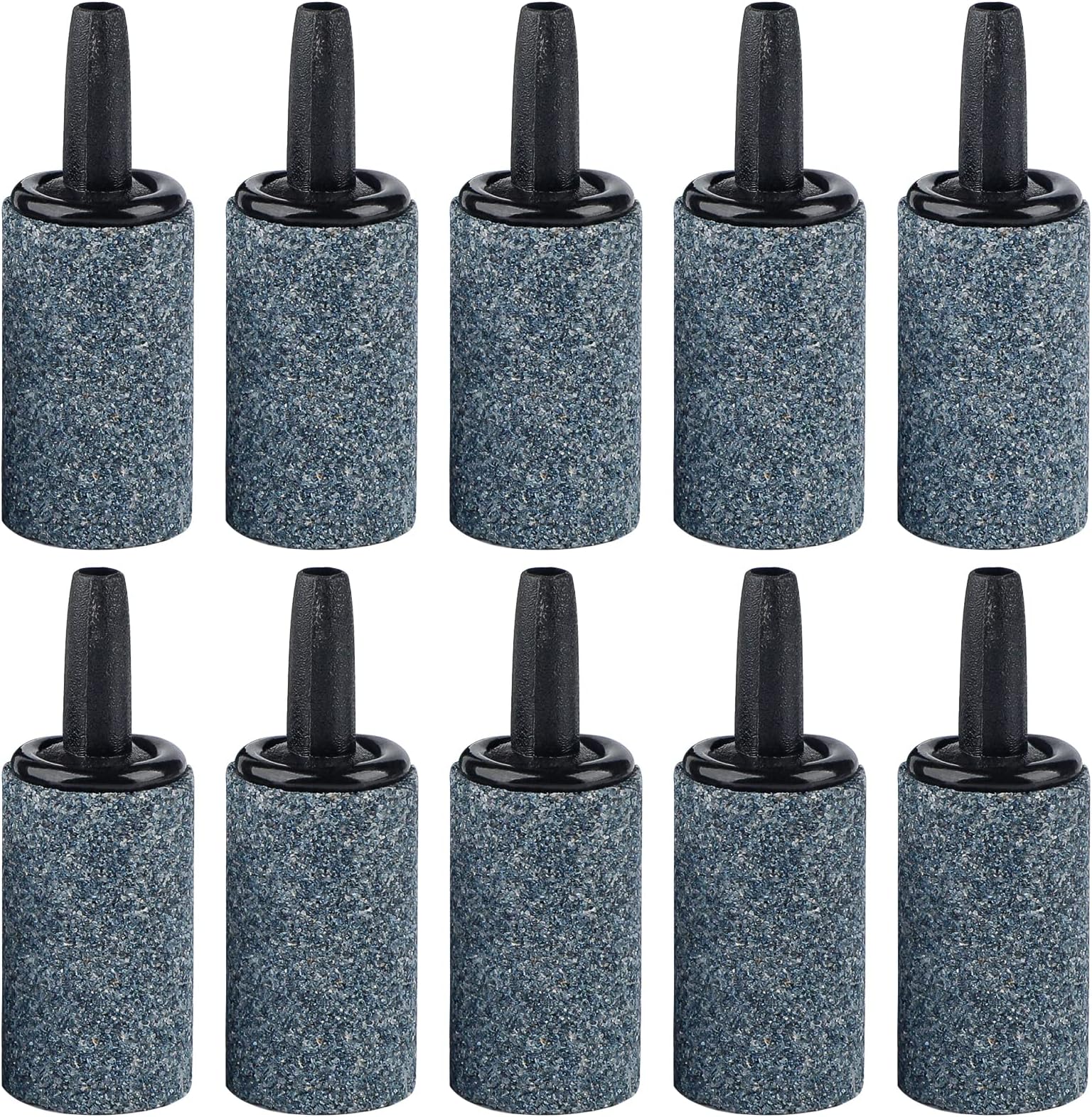 Pawfly 1 Inch Air Stone 10 Pieces Cylinder Bubble Diffuser Airstones for Aquarium Fish Tank Pump and Hydroponics Grey/Blue, 0.8 Liters_Per_Minute