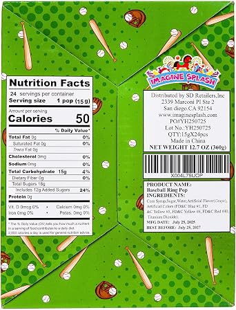 Baseball Ring Pops - Pack of 24 – Grape Flavored, Wearable Candy for Kids – Individually Wrapped Party Favors & Game Day Treats