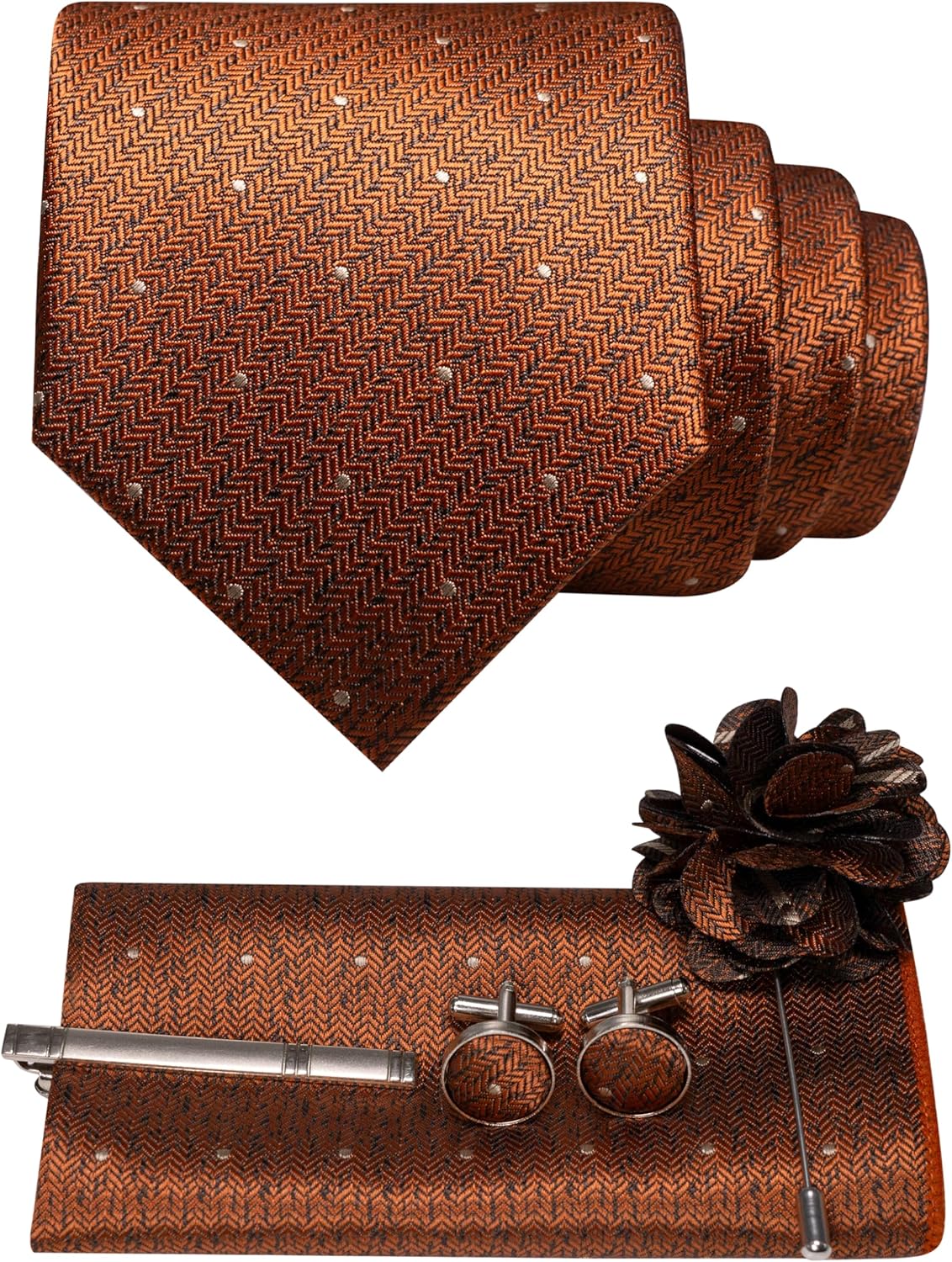 JEMYGINS Mens Tie and Lapel Pin Necktie Pocket Square Cufflinks and Tie Clip Sets for Business Casual 5PCS