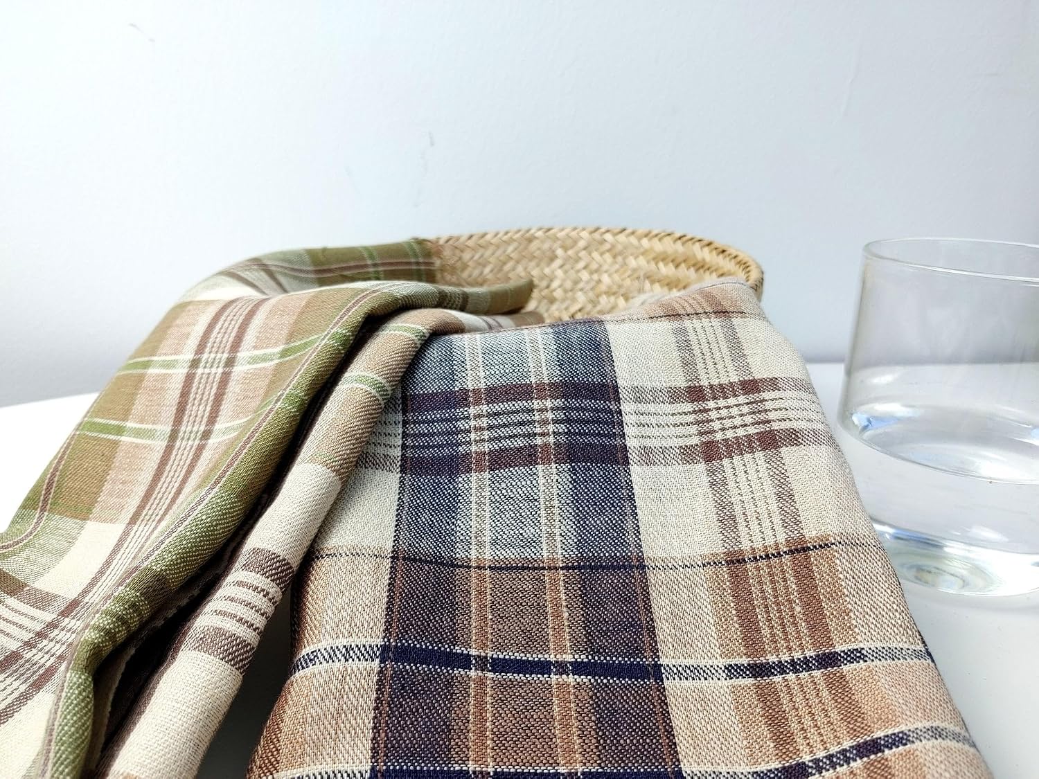 100% Linen Twill Plaid Fabric Medium Weight 7759 7760 Navy