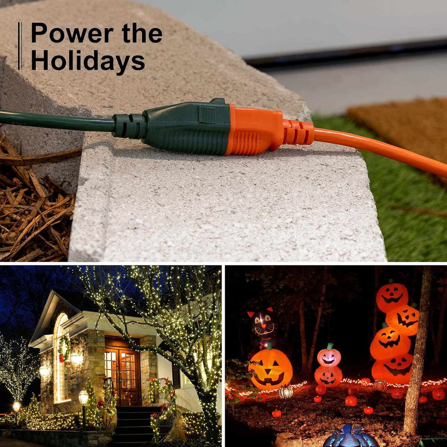 GE Outdoor Long Extension Cord, 80 Ft, Grounded Heavy Duty, 16AWG 3 Prong, ETL Listed, Orange (81703)