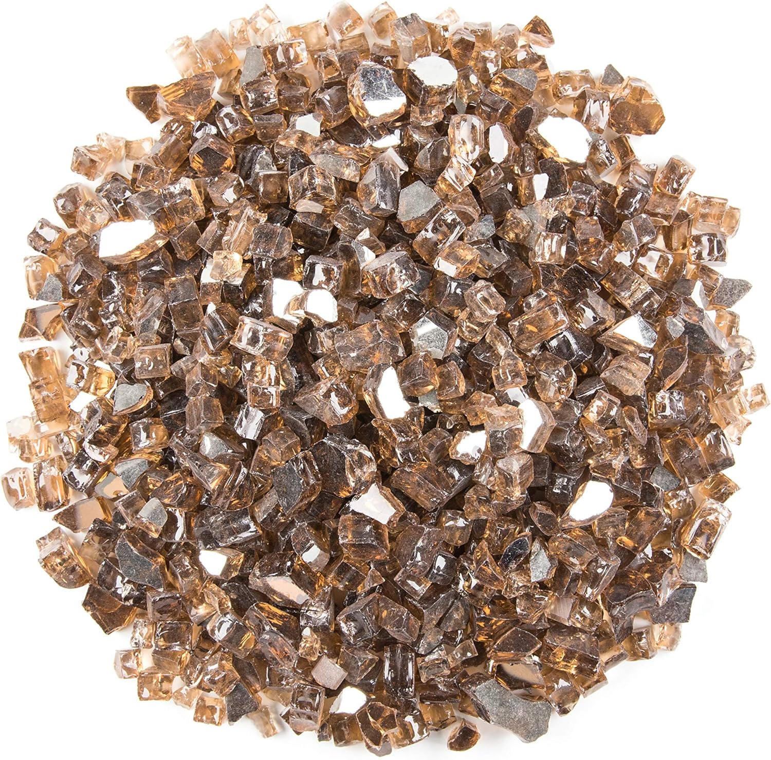 Vibrant Luster 1/2" Copper Amber Medium - (10 Pound Bag) Reflective Fire Glass Rock for Fireplace and Fire Pit