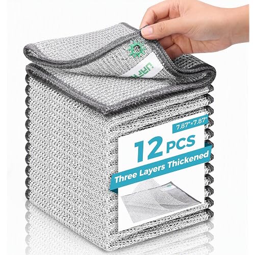 12pcs Upgrade 3-Layer Non-Scratch Steel Wool Dish Rags for Washing Dishes
