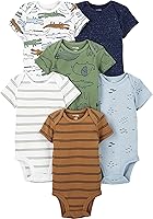 Simple Joys by Carter's Baby Boys 6-Pack Short-Sleeve Bodysuits - 100% Cotton, Expandable Shoulders, OEKO-TEX Certified
