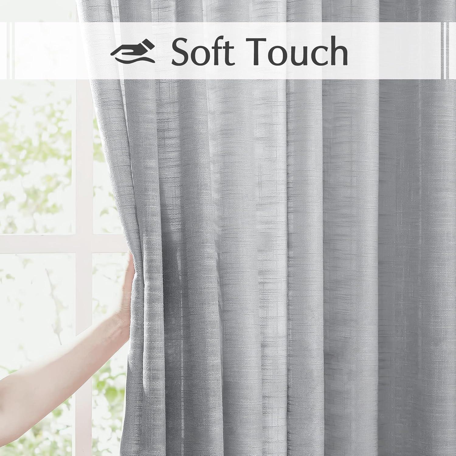 FMFUNCTEX Grey Sidelight Panels 40 Inches Long Short Linen Texture Semi Sheer French Door Curtains for Entry Front Foyer Privacy Not See Through Natural Gray 24 Inches Long 2 Panels