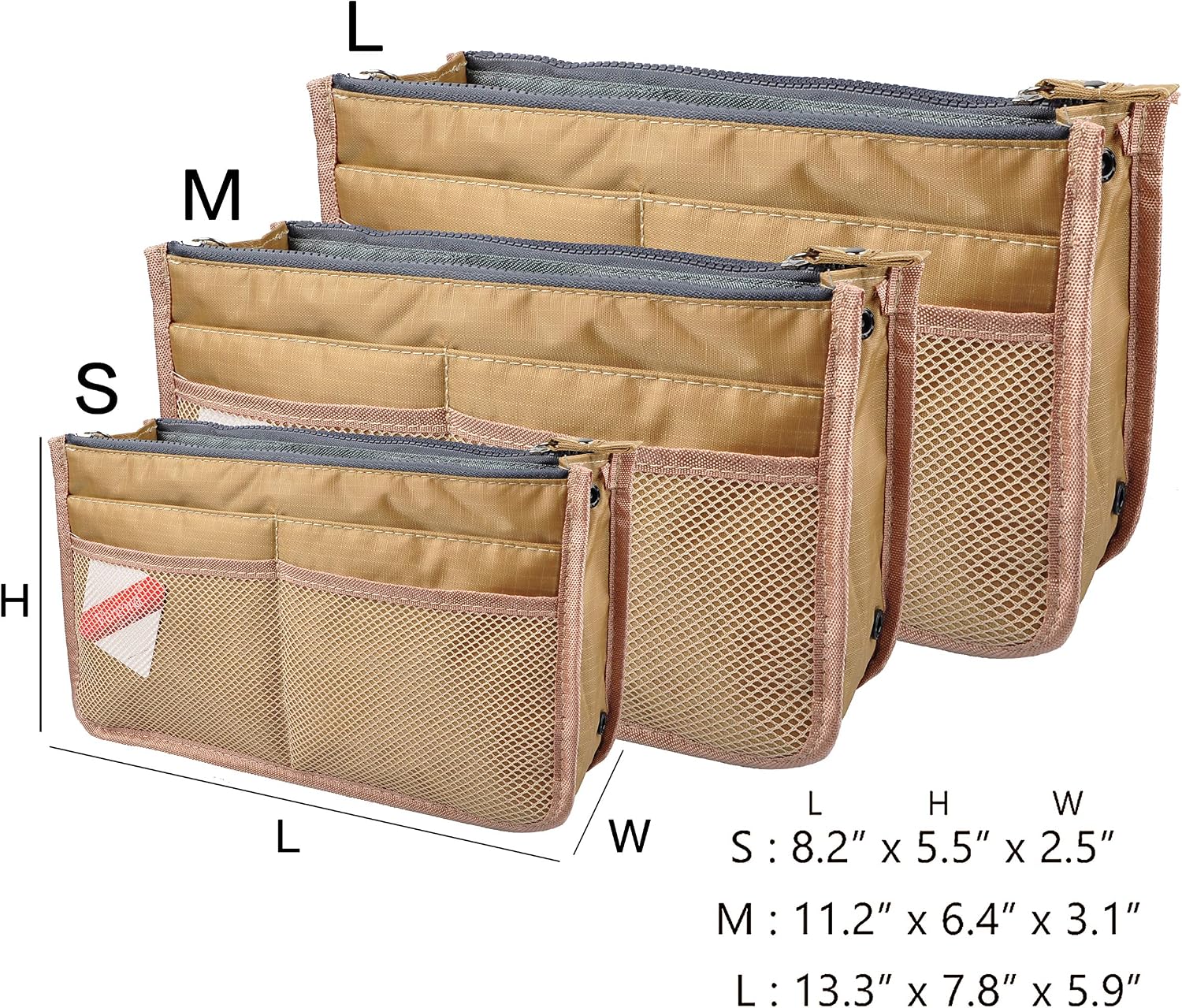 Vercord Updated Purse Handbag Organizer Insert Liner Bag in Bag 13 Pockets New Khaki Large image 2