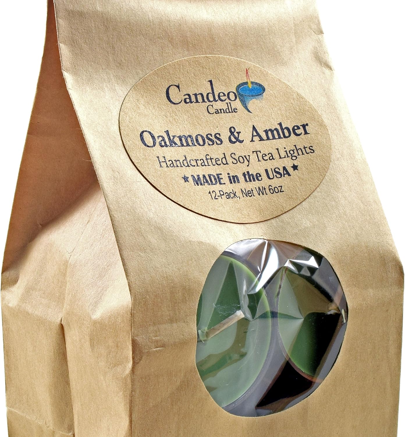 Oakmoss & Amber Scented - Soy Tealight Candles, 12 Pack - Green Tealight Candles - Highly Scented - Made with Soy Wax - Handmade in The USA - Candeo Candle - Summer Scents