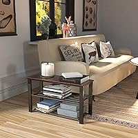 Vista 5 de Simple Houseware Banco de almacenamiento de zapatos con tapa de madera para entrada, marrón oscuro