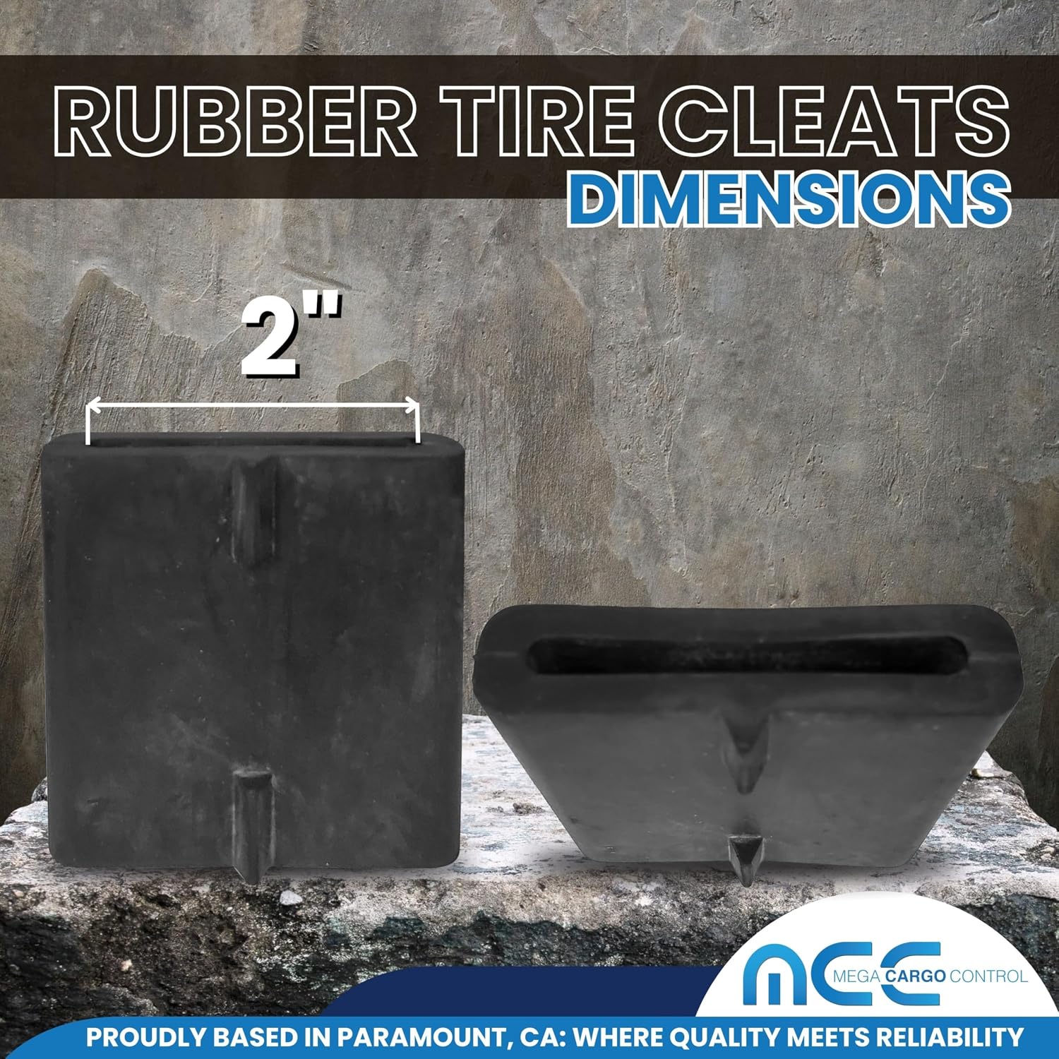 Mega Cargo Control Rubber Tire Cleats - Car/Auto Hauler Tie Down Blocks for 2" Webbing Towing and Wheel Nets (12 - Pack)