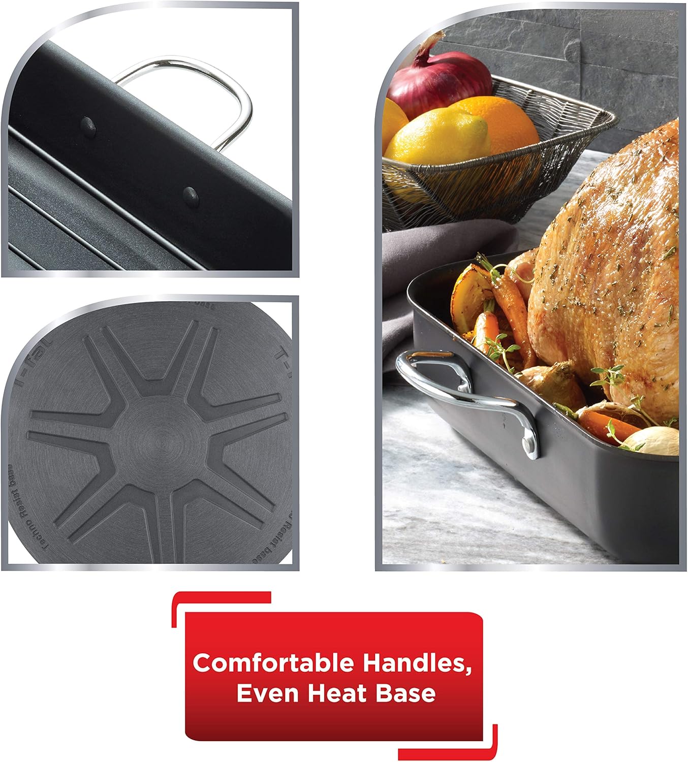 T-fal Ultimate Hard Anodized Nonstick Roasting Pan 16 Inchx13 Inch Roaster Pan, Pots and Pans, Cookware Black