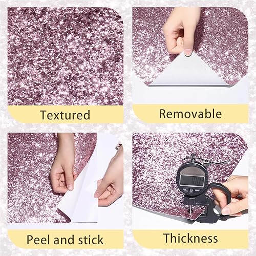 Miniatura 9 de STICKEEP Papel tapiz con purpurina rosa para dormitorio de niñas, papel de contacto con purpurina gruesa, papel de pared con purpurina autoadhesiva