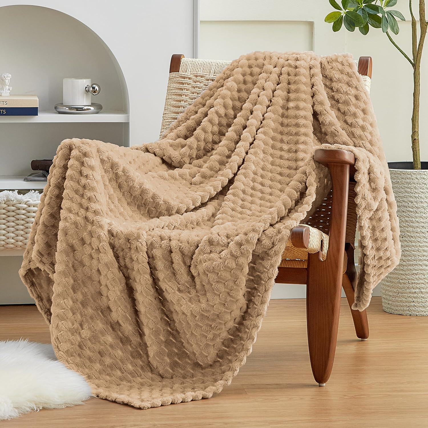 EXQ Home Fleece Blanket Twin Size for Couch or Bed - 3D Imitation Turtle Shell Jacquard Decorative Blankets - Cozy Soft Lightweight Fuzzy Flannel Blanket Suitable for All Seasons(60"×80",Brown) Brown Twin