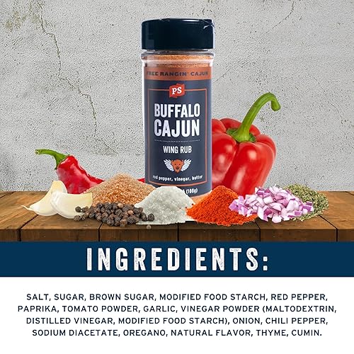 Miniatura 3 de PS Seasoning Buffalo Cajun Wing Rub - Condimento de pollo de búfalo, condimento picante con pimienta roja, vinagre, mantequilla, condimento de alas
