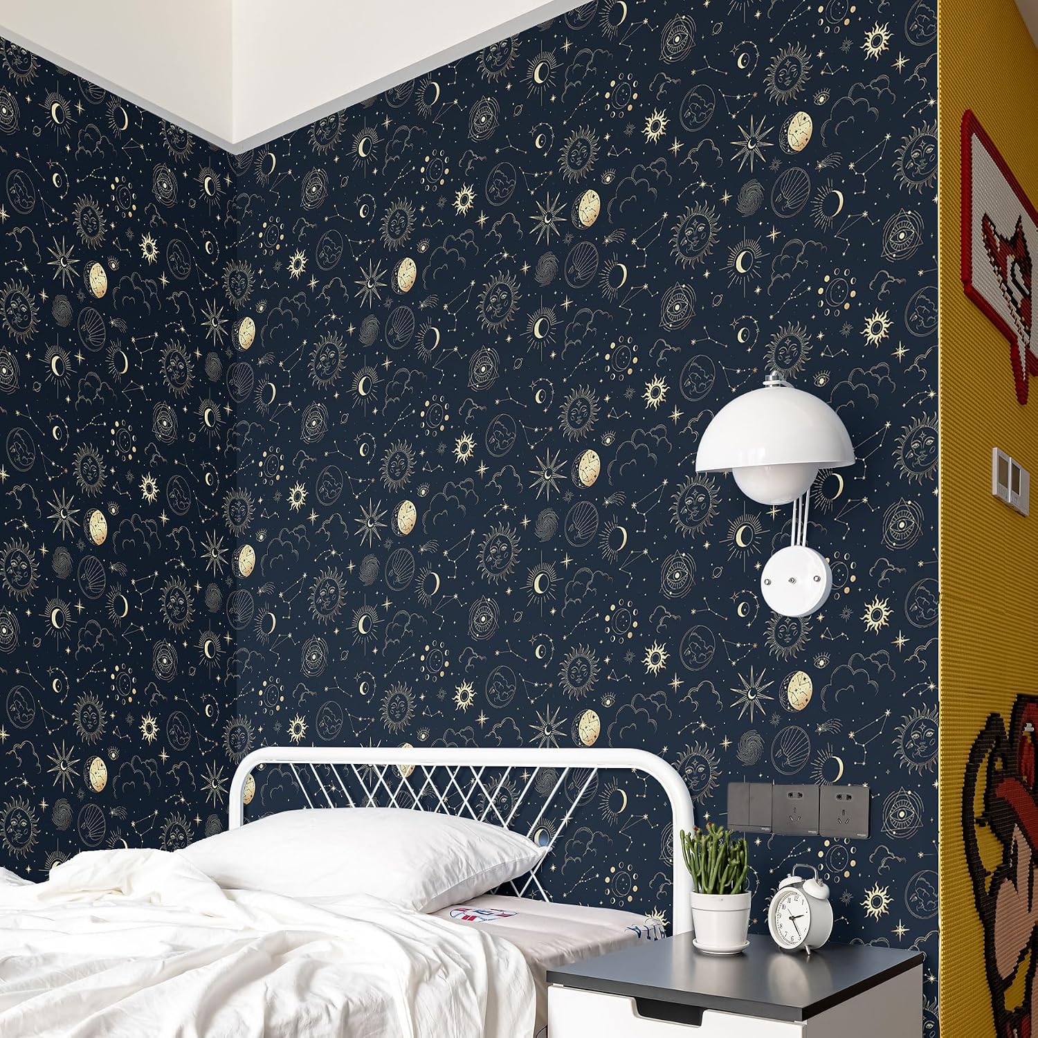 15x189 Inches Large Magic Galaxy Wallpaper Cartoon Astrology Constellation 3D Peel and Stick Self-Adhesive Stars, Sun, Moon, Wall Murals for Kids Bedroom, Living Room, Nursery, Door Decor (173)