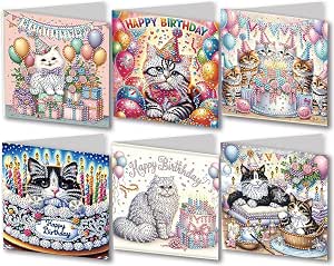 ACSAUMMY Diamond Painting Happy Birthday Cards Kit - 6 Pack DIY 5D Diamond Art Greeting Cards With Envelopes