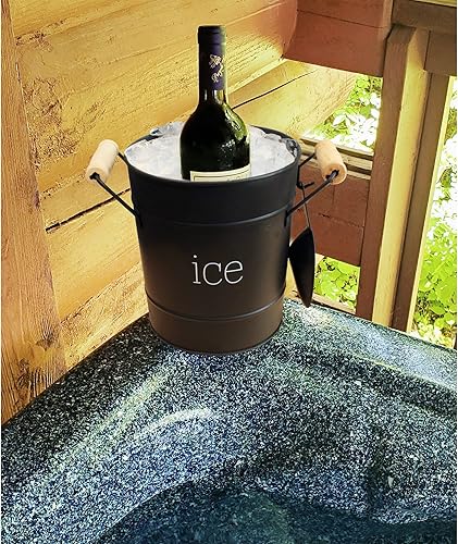 Miniatura 5 de AuldHome Design Cubo de hielo esmaltado de granja (negro) servidor de hielo de metal aislado estilo retro