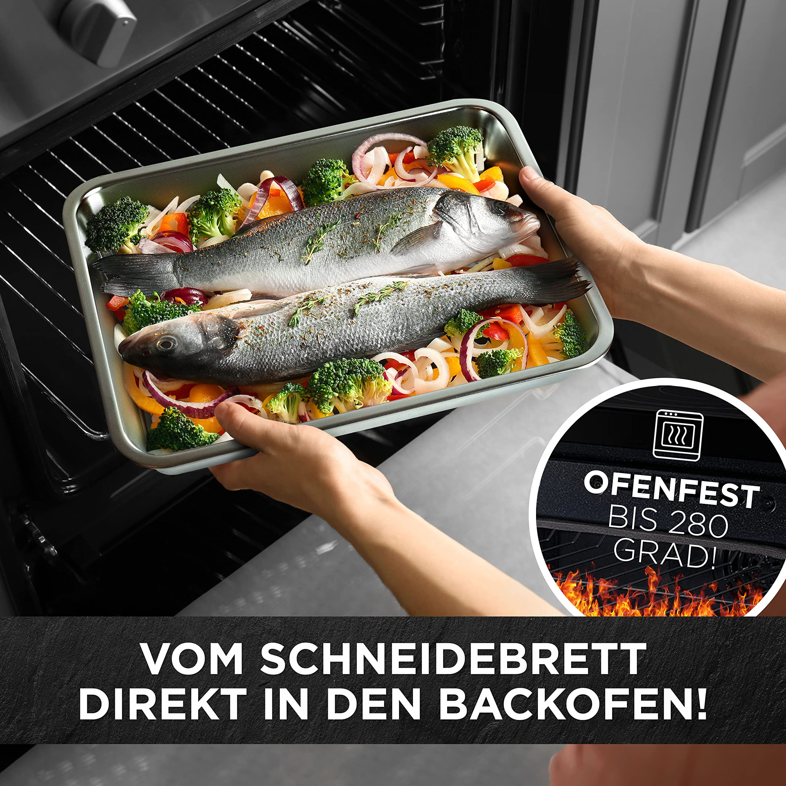 Bolson Bambus Schneidebrett mit 2 Auffangschalen - Bambus Holzbrett mit hochwertigen Edelstahl Auffangwannen - Praktischer Küchenhelfer mit 2 robusten Behältern - Plus 12 Gratis Rezepte & Tipps