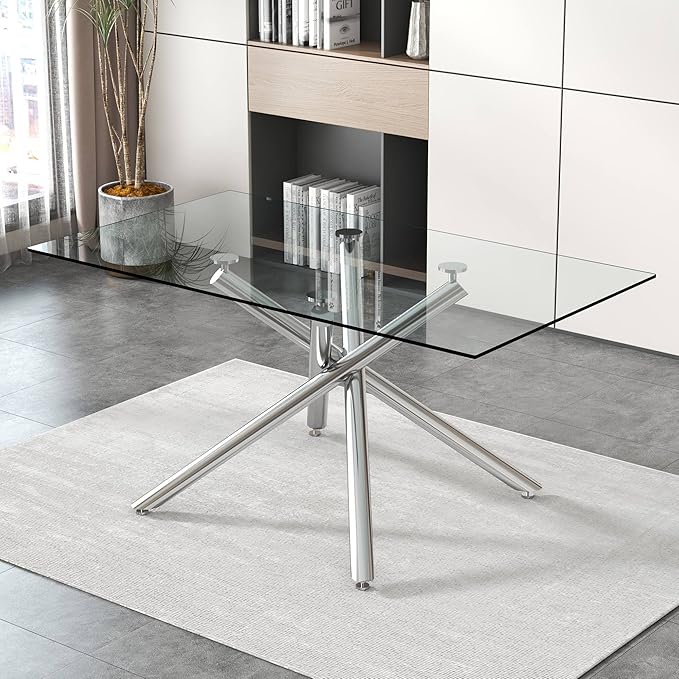 63" Dining Table, Modern Glass Kitchen Table for 46