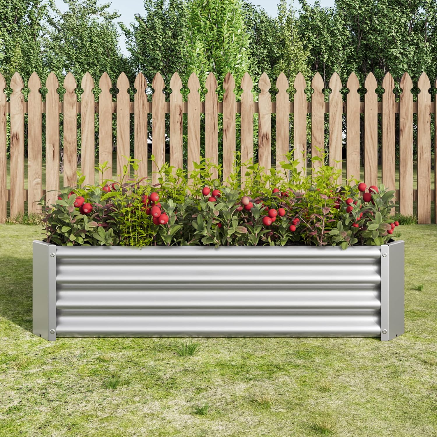 Metal Raised Garden Bed 4×2×1ft, Rectangle Galvanized Planter Box with Open Bottom for Vegetables, Flowers, Herbs, Outdoor Gardening, Silver