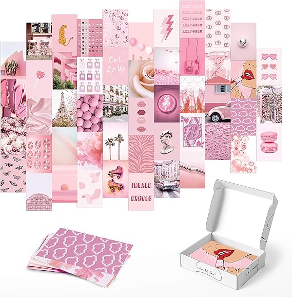HAUS AND HUES Pink Aesthetic Wall Collage Kit Set of 50