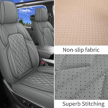 Car Seat Cover Custom Fit for Dodge Ram 1500 2500 3500 2002-2026 Faux Leather Seat Cover Set Compatible with Crew Quad Regular Cab Pickup Truck Cushions (Grey, Front Seat)