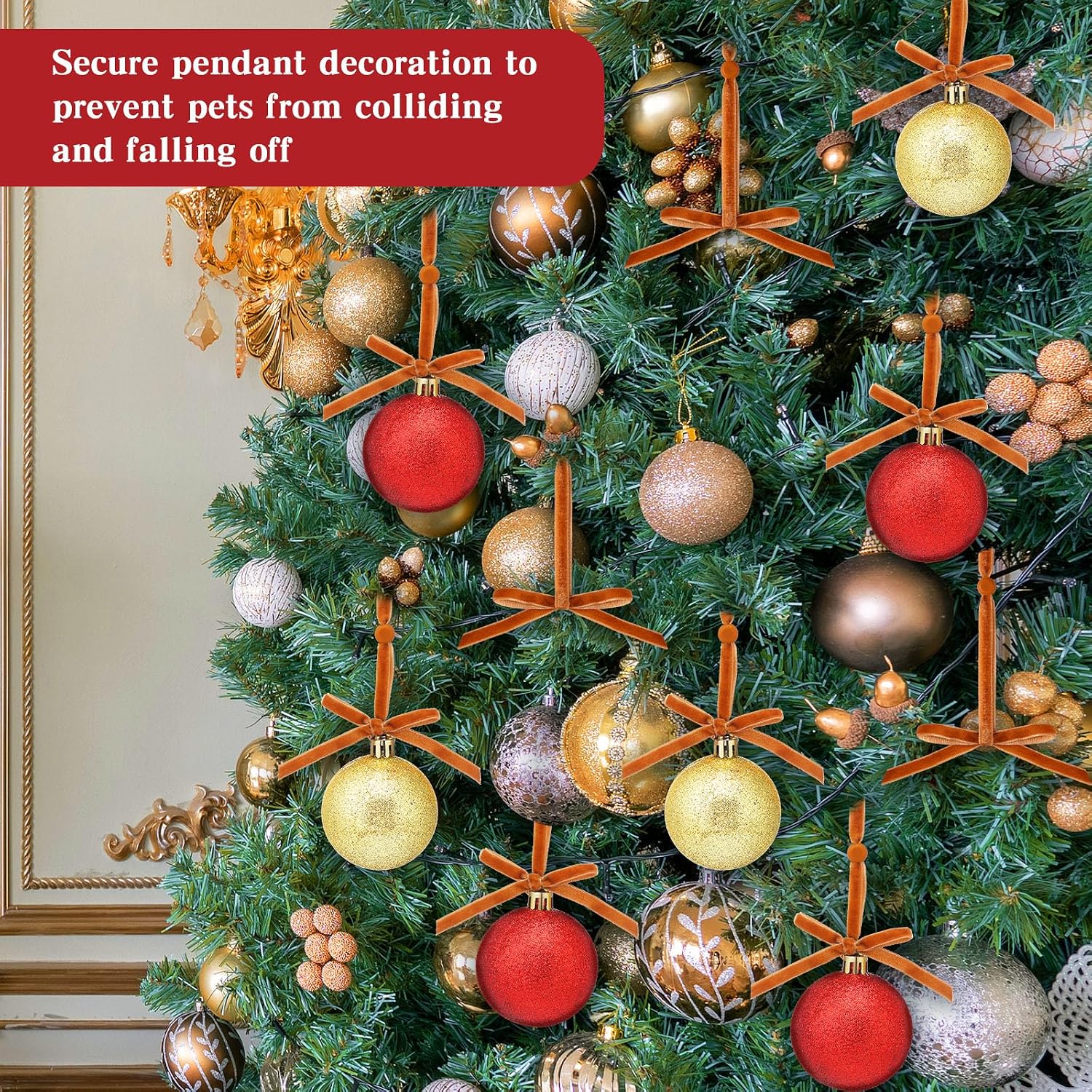 48 Pcs Christmas Anchor Adjustable Ornament Hooks and Brown Velvet Mini Bows Set Non Slip Hangers Hooks Tree Ornaments for Christmas Tree Decorations