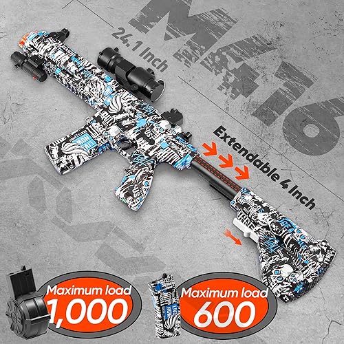 Miniatura 3 de Lanzador de bolas de gel grande con tambor, M416 manual y automático de doble modo con 40,000 cuentas de agua, para actividades al aire libre, juego