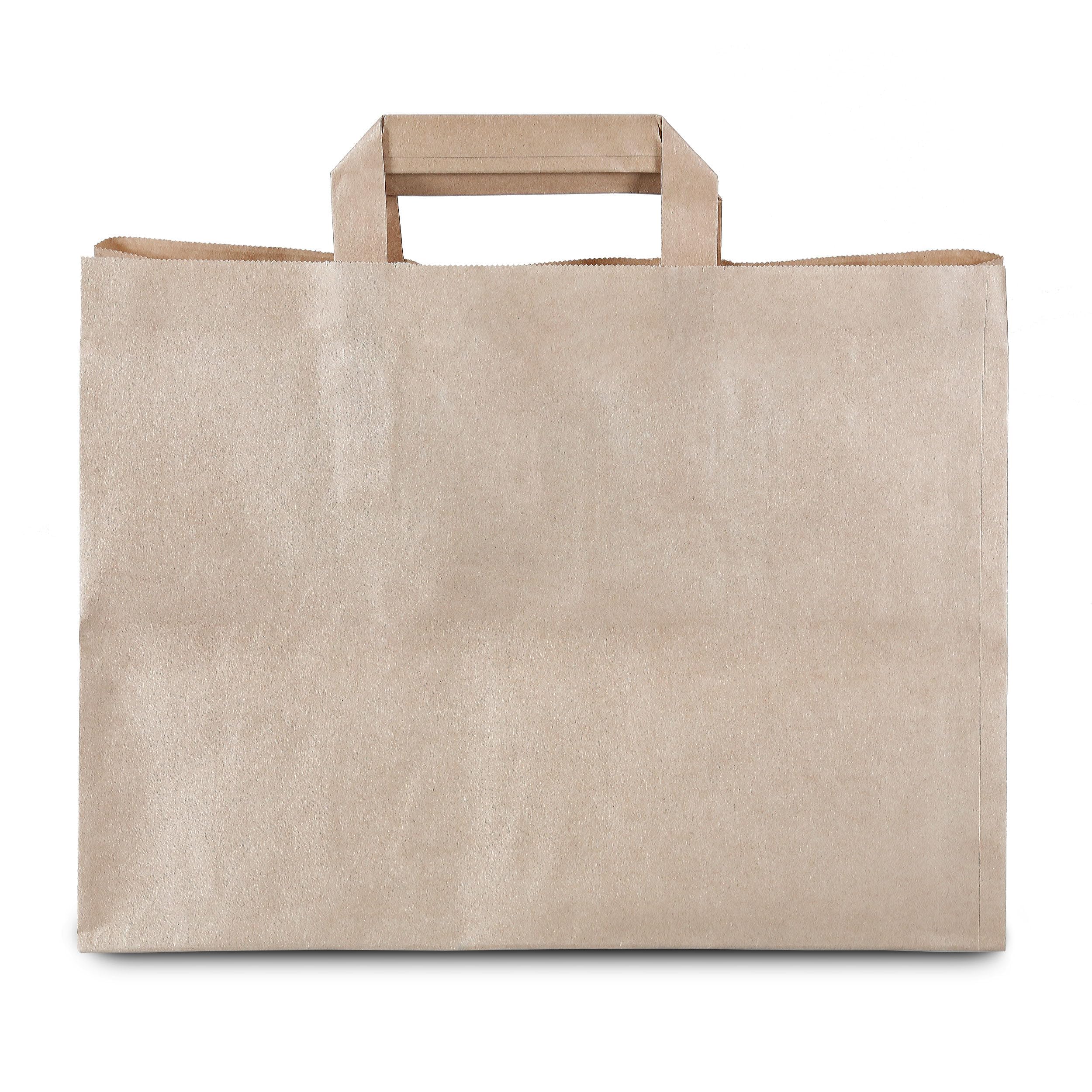 Torby papierowe, 250 sztuk, torebki na prezenty, torebki z papieru typu kraft, z uchwytem, torba do noszenia, torebki papierowe (32 + 17 x 27 cm - 250 sztuk, brązowe)