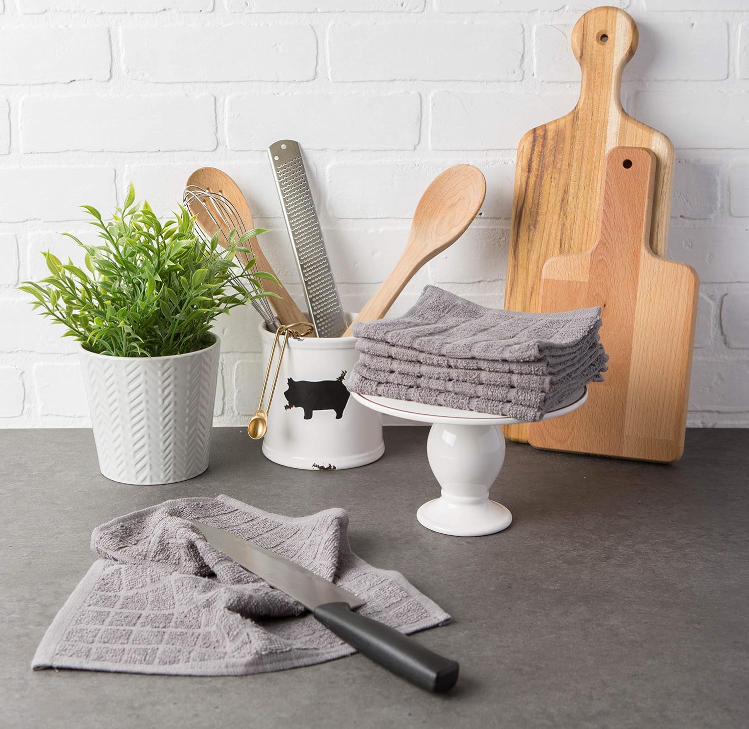 DII Basic Terry Collection Solid Windowpane Dishcloth Set, 12x12, Gray, 6 Piece - Image 4