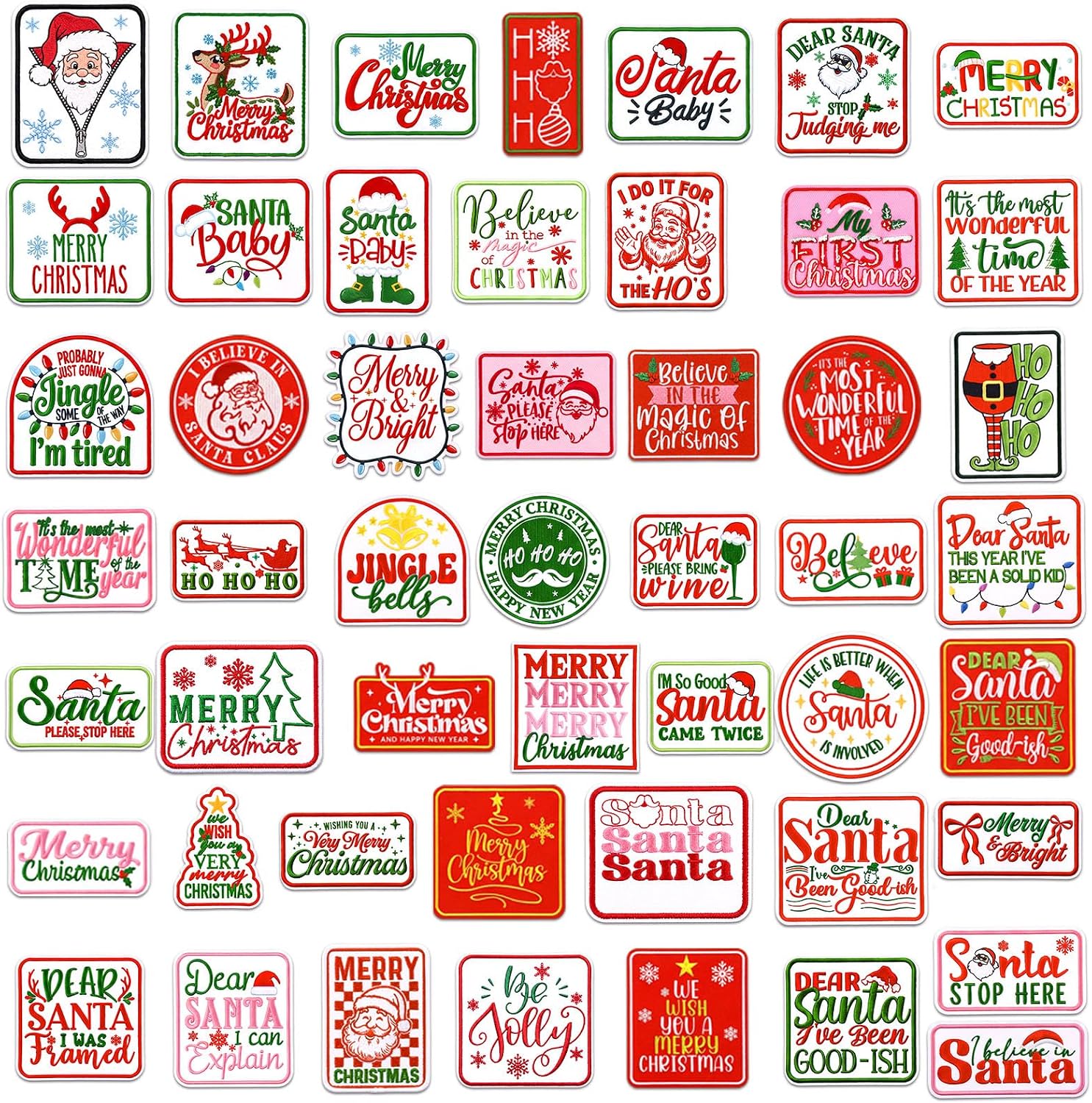 Wavwavw Retro Christmas Iron on Patches 50 Pcs Embroidered Applique