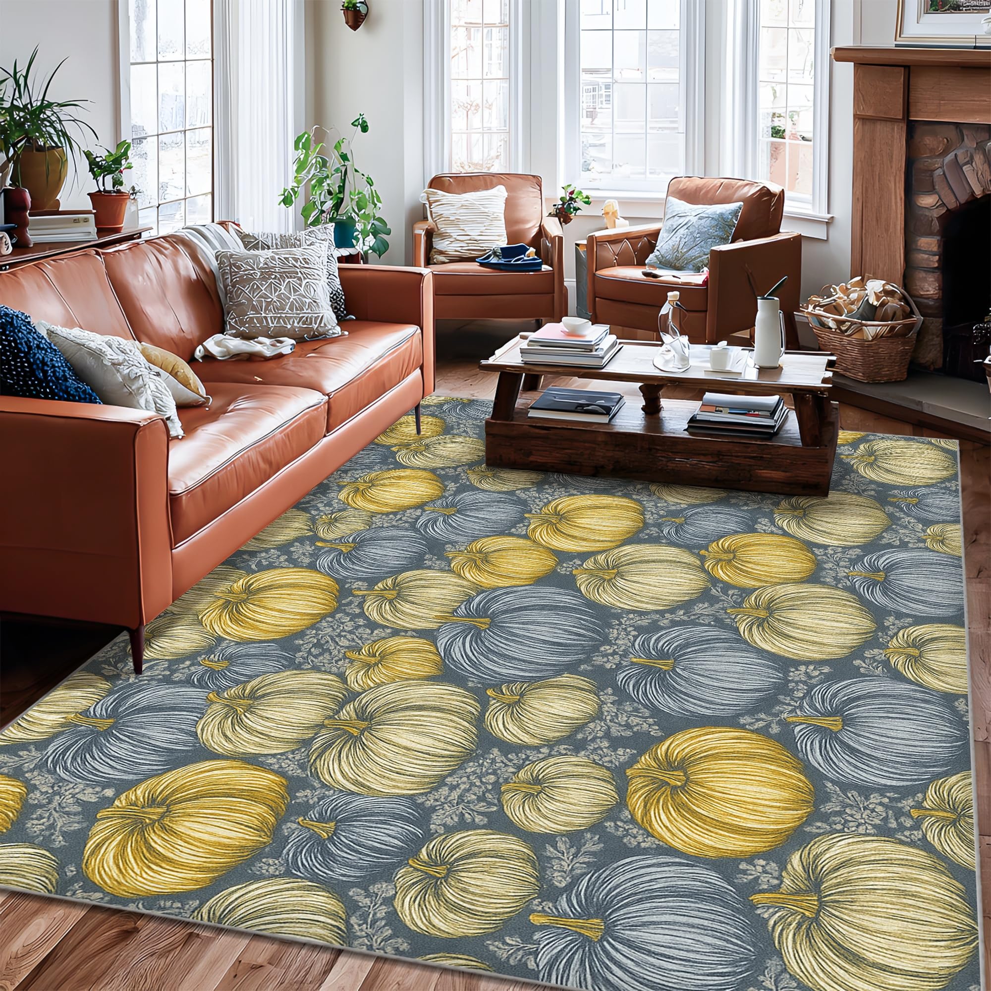 Tapis citrouille d'automne facile à nettoyer pour salon et grand tapis de chambre doux