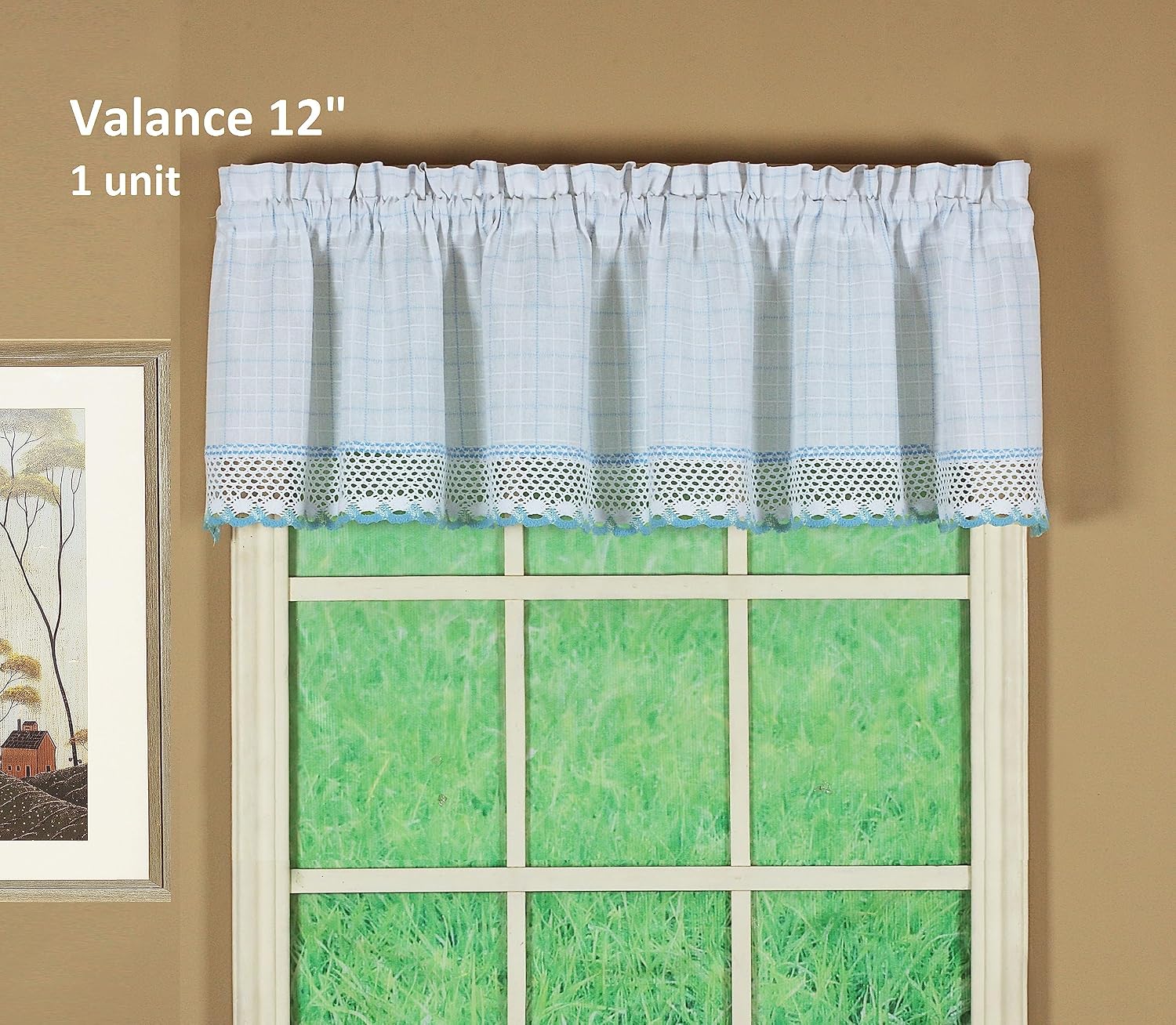 Today's Curtain Adirondack 2-Tone Crochet Valance 12", White/Blue, 60W x 12L