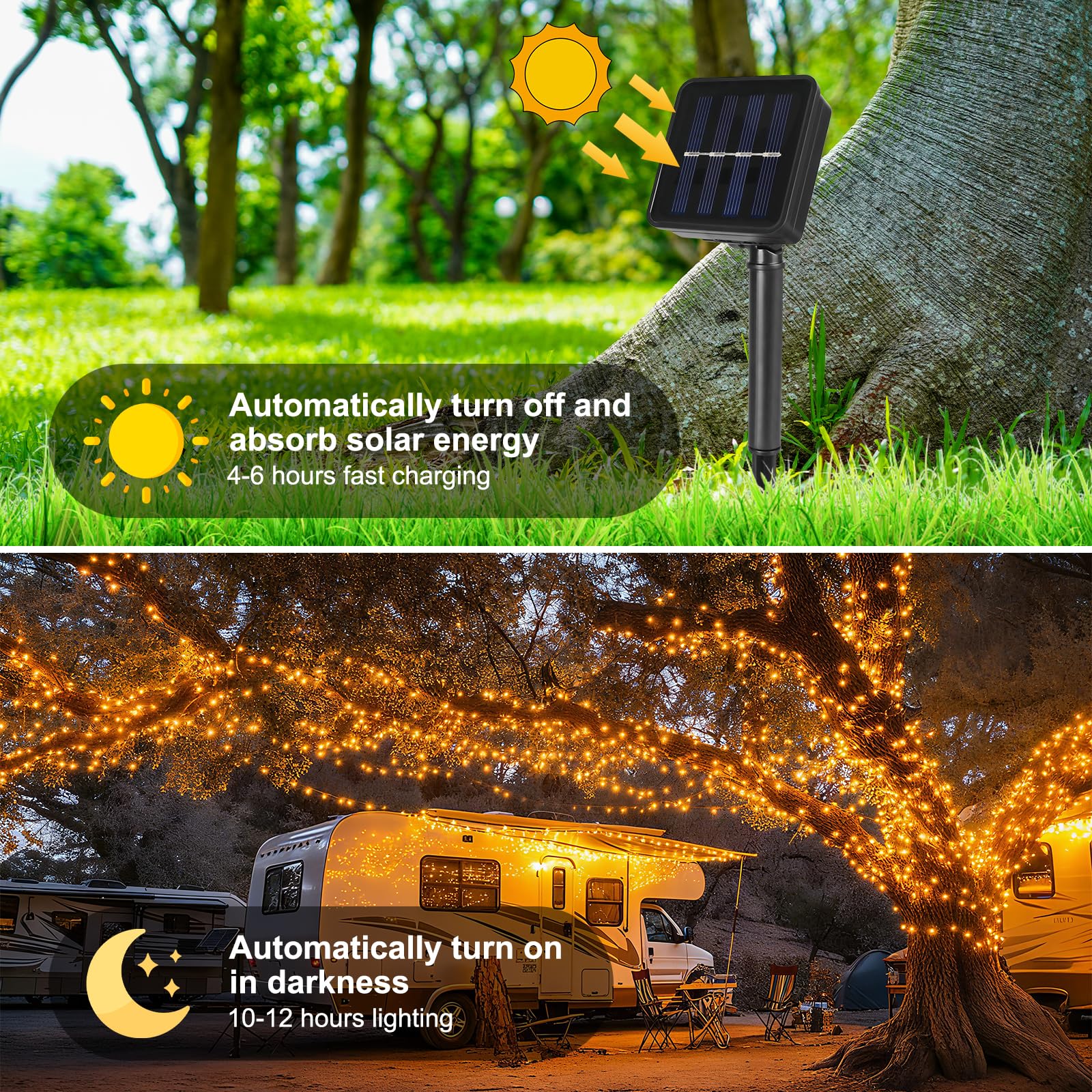 Confezione da 2 luci solari per esterni, ogni stringa di 100 LED a energia solare da 100 LED impermeabili con 8 modalità, luci solari per esterni, per patio, giardino, albero, decorazione per