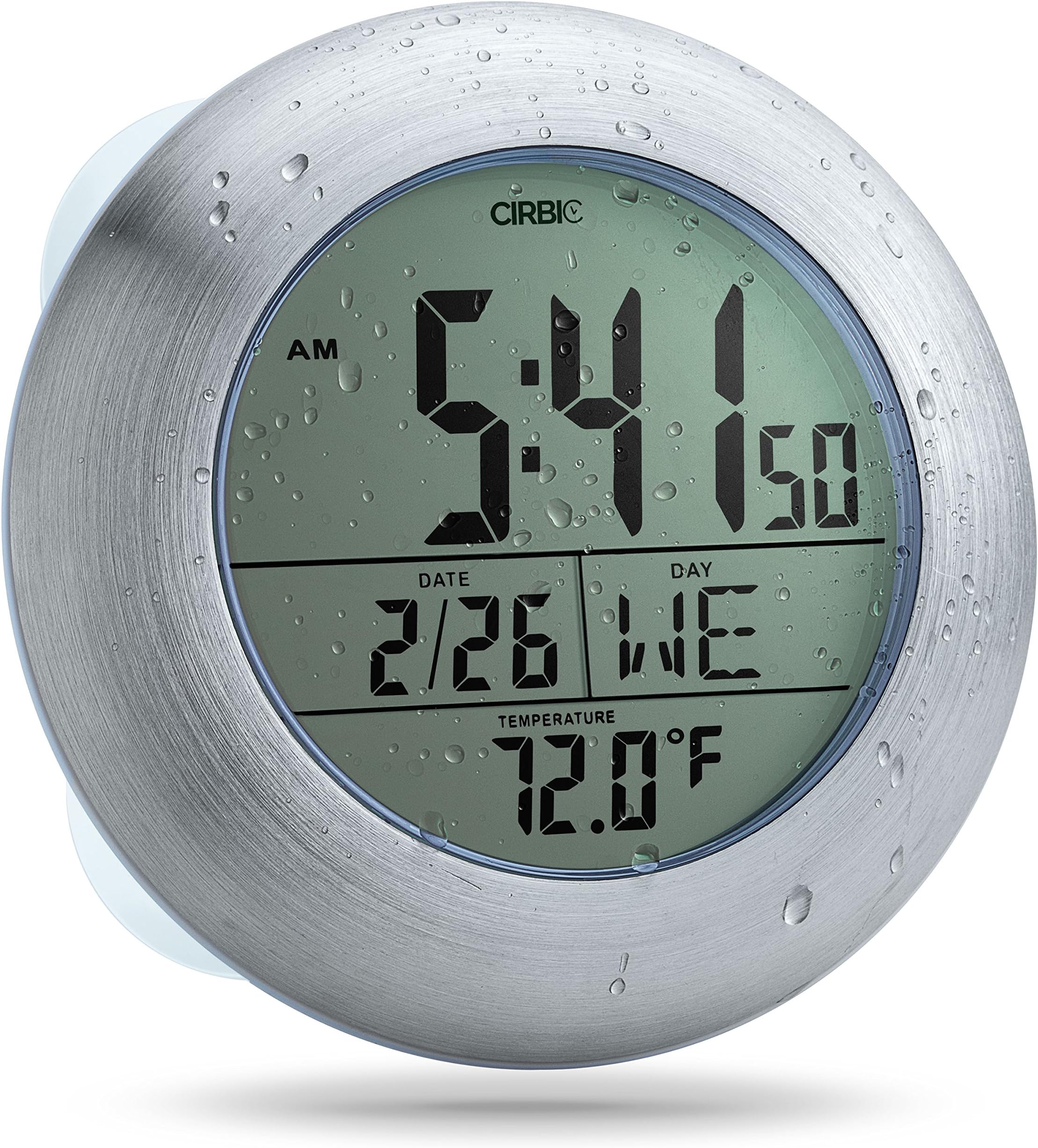 Extra Large Shower Clock with Suction Cups, Date and Temperature, Water Resistant Clock for Bathroom