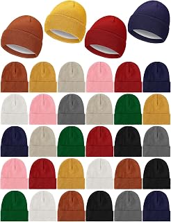 30 Pcs Winter Satin Lined Beanie Hat Bulk Knit Plain Beanies Warm Knitted Beanies Hat Winter Hat for Women Men