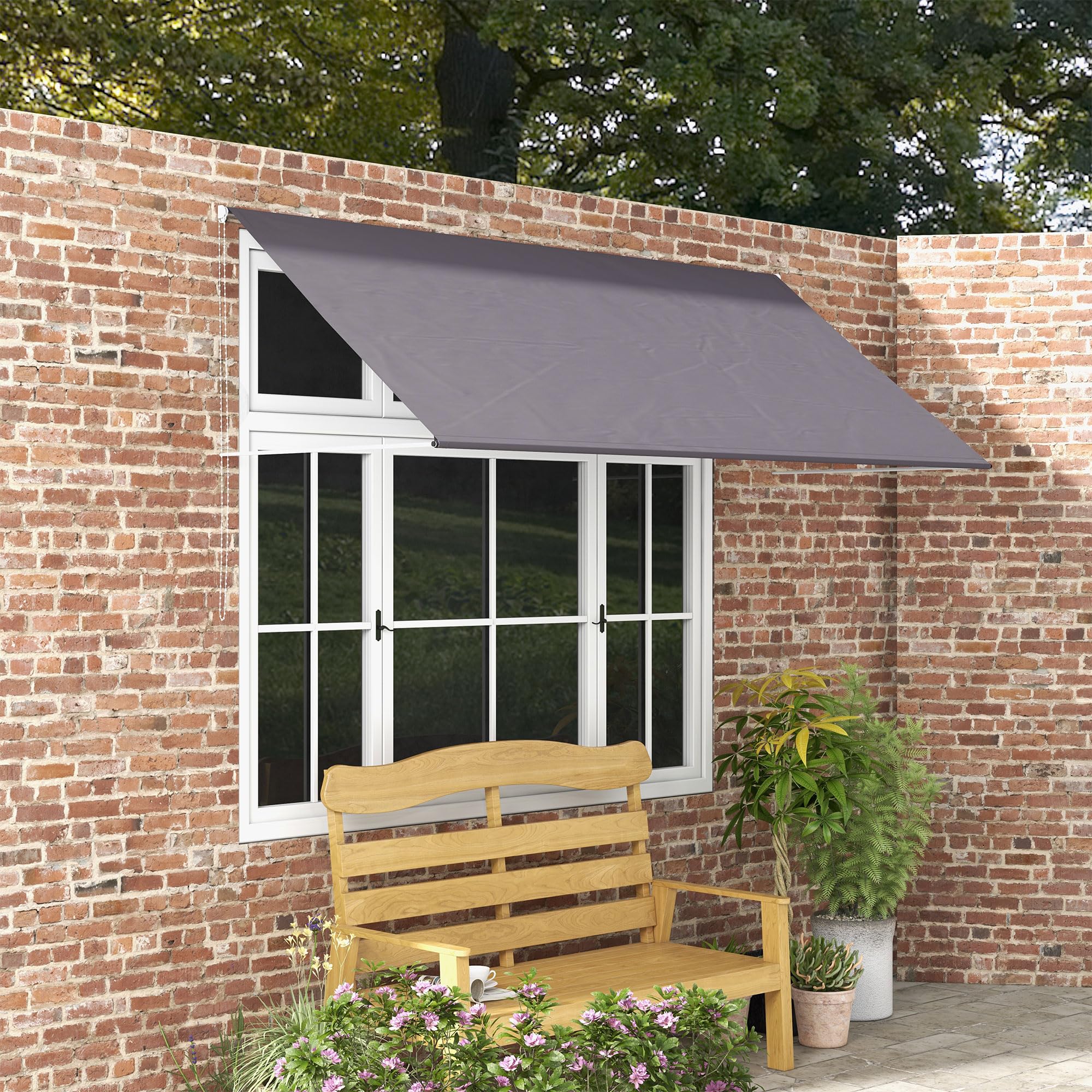 Outsunny Store banne Manuel auvent rétractable Inclinaison réglable 300 x 120 cm Protection UV Aluminium Polyester Gris foncé